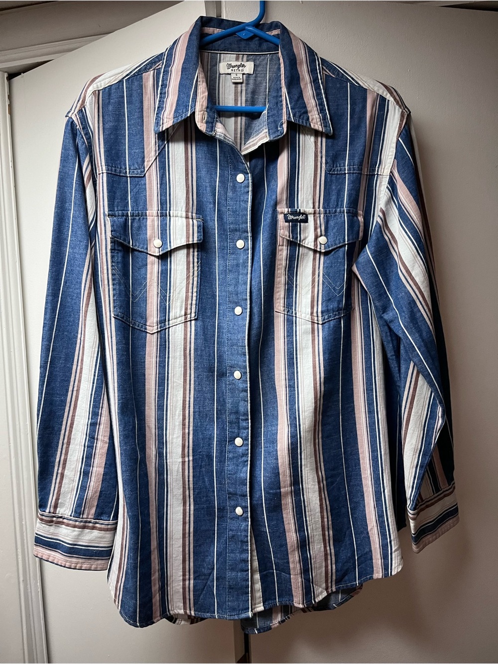 Wrangler Retro Striped Button-Up Shirt - Blue, Pink & White